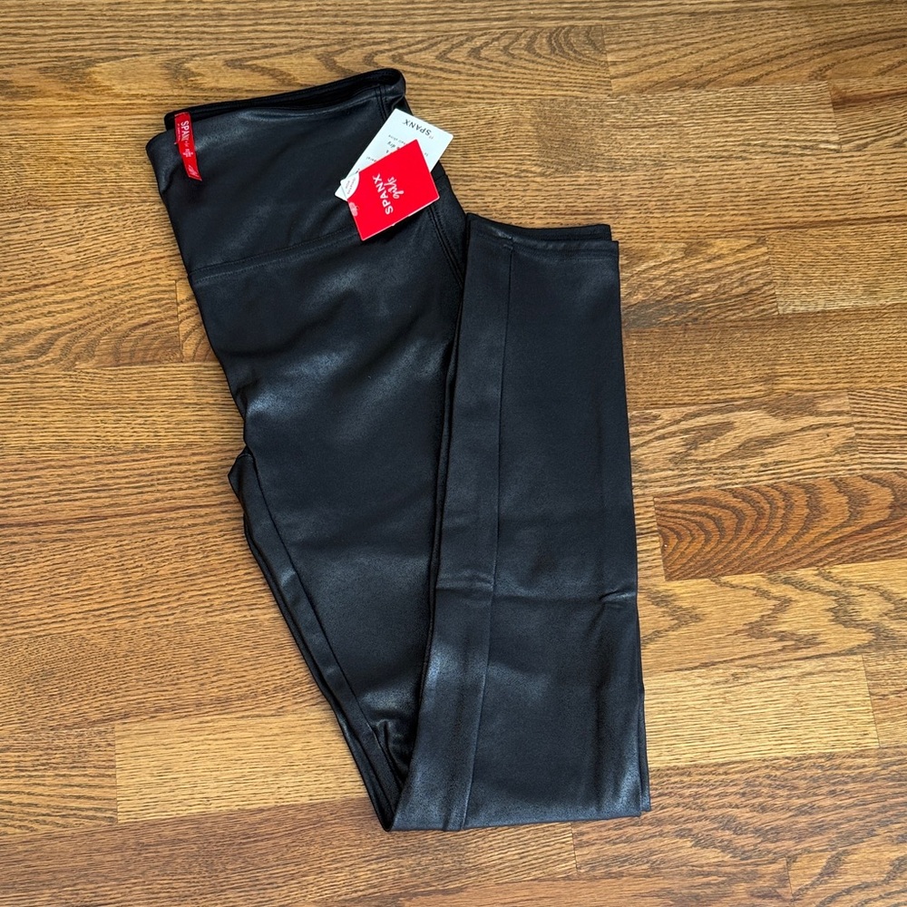 Girls SPANX Jet Black Faux Leather Leggings